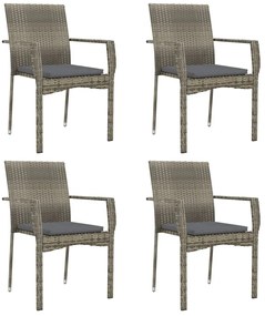 5 pcs conjunto de jantar p/ jardim c/ almofadões vime PE cinza