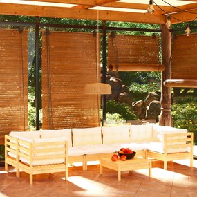 vidaXL 8 pcs conjunto lounge de jardim c/ almofadões cor creme pinho