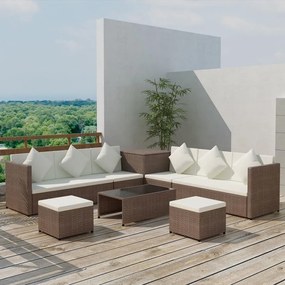 vidaXL 8 pcs conjunto lounge jardim c/ almofadões vime PE castanho