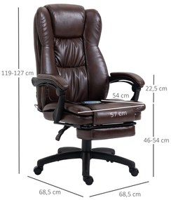 Cadeira de Escritório Giratória com Altura Ajustável 6 Pontos de Massagem Controle Remoto e Apoio para os Pés Retrátil 68,5x68,5x119-127cm Marrom