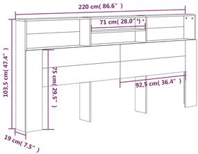 Armário de cabeceira 220x19x103,5 cm branco brilhante