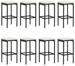 9 pcs conjunto de bar para jardim c/ almofadões vime PE preto