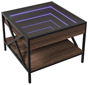 Mesa de centro luzes LED Infinity 50x50x38 cm carvalho castanho