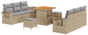 Conjunto de Sofá para Jardim vidaXL de 9 Peças com Almofadas Bege Vime