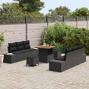 Conjunto de Sofás de Jardim vidaXL de 9 Peças com Almofadas Preto Vime