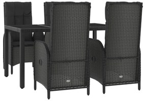 5 pcs conjunto de jantar p/ jardim c/ almofadões vime PE preto