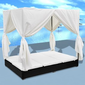 Cama de Jardim com Cortinas em Vime - Creme e Preto