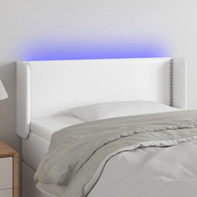 Cabeceira de cama c/ LED couro artificial 93x16x78/88 cm branco