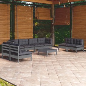 vidaXL 9 pcs conjunto lounge de jardim c/ almofadões pinho maciço