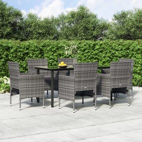 vidaXL 7 pcs conjunto de jantar p/ jardim c/ almofadões cinza e preto