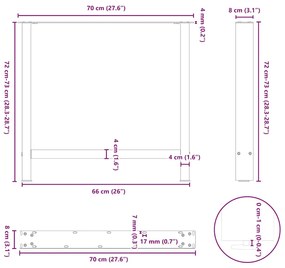 Pés para mesa de jantar , 2 peças, 70x(72-73) cm, branco, aço
