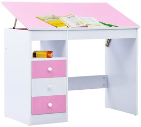 Secretária/estirador desenho para crianças rosa e branco