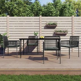 vidaXL 5 pcs conjunto jantar p/ jardim c/ almofadões vime PE/aço preto