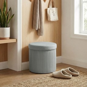Puff de Arrumação Banco de Arrumação Dobrável 35 L 38x38x38 cm Estofado em Veludo Baú de Arrumação Cinzento Escuro
