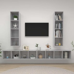 Armários de parede para TV 4 pcs contraplacado cinzento cimento