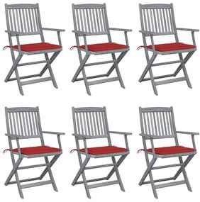 vidaXL Cadeiras exterior dobráveis c/ almofadões 6 pcs acácia maciça