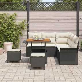 Conjunto de Sofá de Jardim vidaXL 8 Peças com Almofadas Preto Rattan P