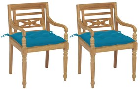 Cadeiras Batávia c/ almofadões azul-claro 2 pcs teca maciça