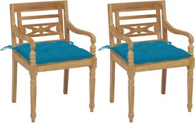 vidaXL Cadeiras Batávia c/ almofadões azul-claro 2 pcs teca maciça