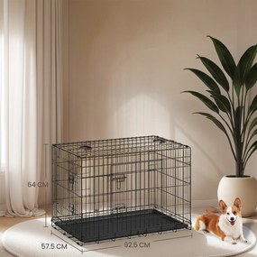 Gaiola dobrável para cães com 2 portas 92,5 x 57,5 x 64 cm preto
