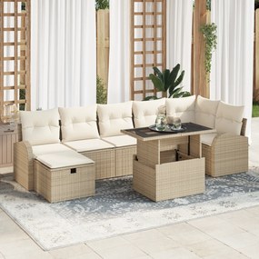 Conjunto de Sofá de Jardim de 8 Peças com Almofadas Bege Polirattan