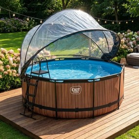 Piscina redonda Wood de 360 x 122 cm com bomba de filtro de areia, cobertura e bomba de calor - castanha