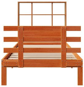 Cama c/ estante sem colchão 100x200cm pinho maciço castanho-mel