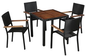 5 pcs conjunto jantar exterior vime PE e madeira acácia preto