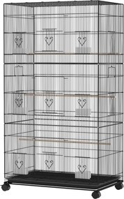 Gaiola para Aves, 77 x 46,5 x 141 cm, com Rodas, Preto