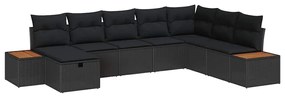 Sofá de Jardim 8 Peças com Almofadas - Preto, Rattan, Poliéster