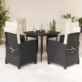 5 pcs conjunto de jantar p/ jardim c/ almofadões vime PE preto