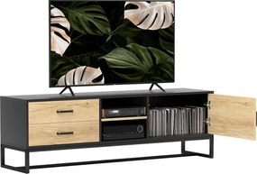 Móvel para televisores até 60 polegadas 140 x 35 x 45 cm, com prateleiras abertas e 2 gavetas, natural e preto