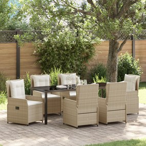 Conjunto de Jantar de Jardim vidaXL 7 Peças Bege Rattan Sintético