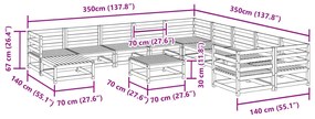 12 pcs conjunto sofás de jardim madeira de pinho castanho mel