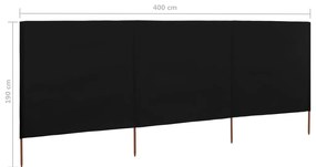Para-vento com 3 painéis em tecido 400x160 cm preto