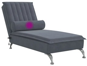 Chaise lounge de massagem com rolo veludo cinzento-escuro