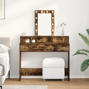 Mesa de Maquiagem vidaXL com Luzes LED Carvalho Fumado 100x41x140 cm