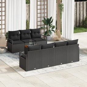 Conjunto de Sofá de Jardim vidaXL 8 Peças com Almofadas Preto Rattan P