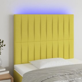 vidaXL Cabeceira cama c/ LED tecido 80x5x118/128cm verde