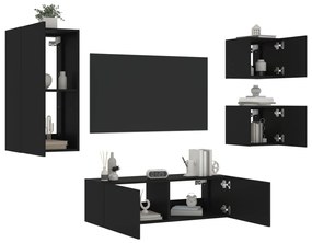 vidaXL 4 pcs móveis de parede para TV com luzes LED preto