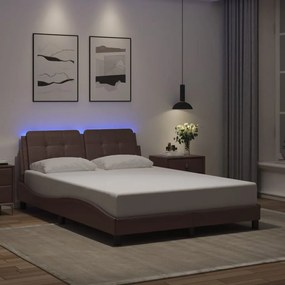 vidaXL Estrutura cama c/ luzes LED 120x200cm couro artificial castanho