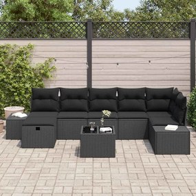 Conjunto de Sofá de Jardim de 8 Peças com Almofadas Preto Rattan Sinté