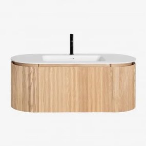 Conjunto De Móvel De Casa De Banho Suspenso Em Madeira Com Lavatório Integrado Carsone Madeira Natural & Sem Unidade Auxiliar & Sem Espelho & Preto Ma