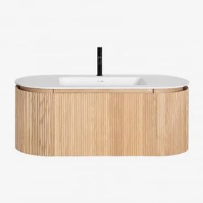 Conjunto De Móvel De Casa De Banho Suspenso Em Madeira Com Lavatório Integrado Carsone Madeira Natural & Sem Unidade Auxiliar & - Sklum