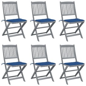vidaXL Cadeiras exterior dobráveis c/ almofadões 6 pcs acácia maciça