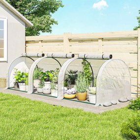 Mini-estufa de jardim para tomates 295 C x 100 L x 80 A cm Aço PE de alta densidade 140 g/m² Anti-UV 3 janelas Branca