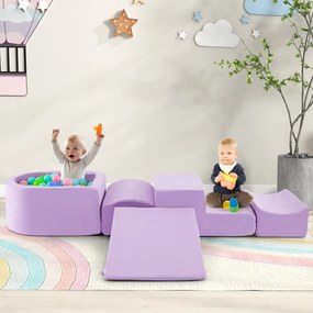 Conjunto de escalada e rampa de 5 peças para crianças Blocos de construção de esponja com piscina de bolas (NÃO INCLUIDAS) Capa lavável Criativo Púrpu