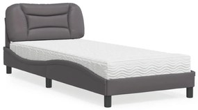 Cama com colchão 90x200 cm couro artificial cinzento