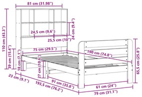 Cama sem colchão 75x190 cm madeira de pinho maciça castanho-mel