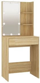 Conjunto toucador c/ LEDs madeira processada carvalho sonoma